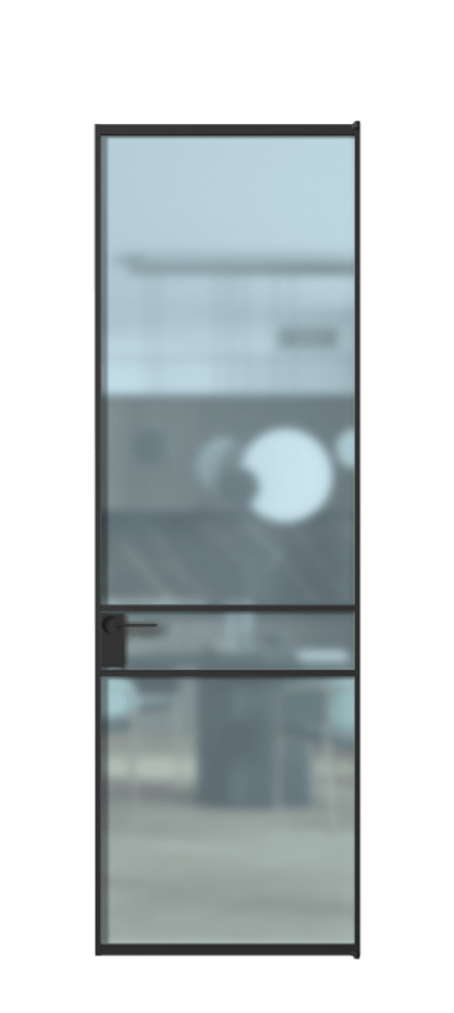 Алюминиевая дверь АЛПЛ040.02 Алюминий Черный Сатинированное голубое стекло, триплекс Цена 120130  | Volhovec