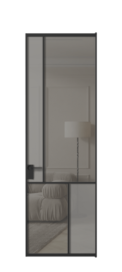 Межкомнатная дверь Мозаик АЛПЛ041.20 Алюминий Черный Сатинированное серое стекло, триплекс, 6 мм + Прозрачное серое стекло, триплекс Цена 176080 ₽ | Volhovec