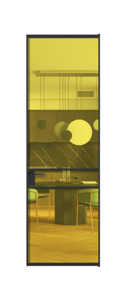 Алюминиевая дверь АЛПЛ040.02 Алюминий Черный Прозрачное жёлтое стекло, триплекс Цена 120130  | Volhovec