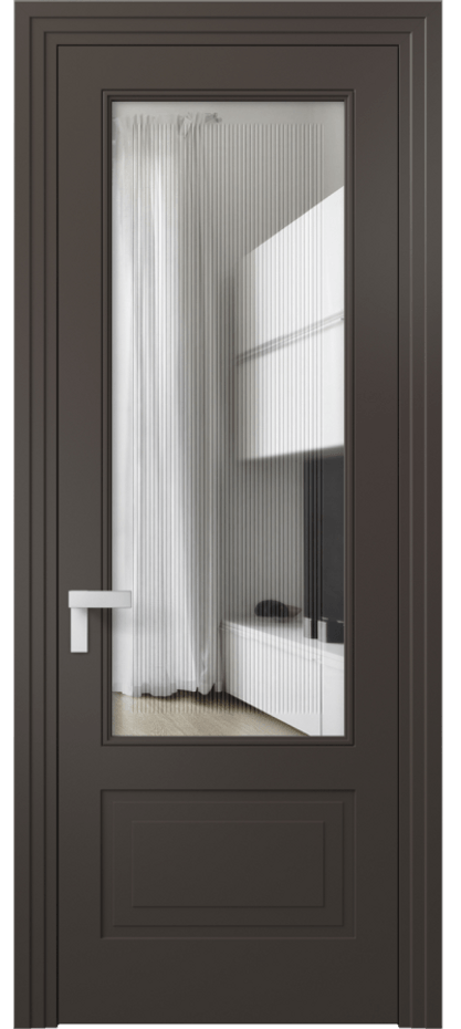 Межкомнатная дверь Рокка 8342 Матовый антрацит Прозрачное стекло с гравировкой "Каннелюры", триплекс Цена 91899 ₽ | Volhovec