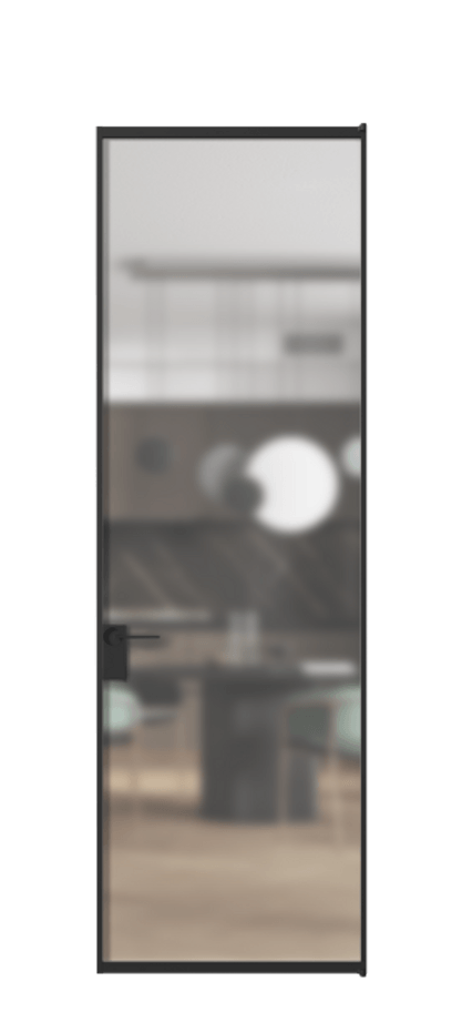 Алюминиевая дверь АЛПЛ040.01 Алюминий Черный Сатинированное стекло "Мателюкс Кристал Вижн", калёное, матовое, каленое 6 мм Цена 121970  | Volhovec