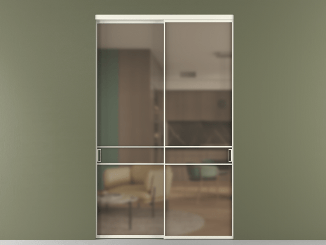 Перегородка Формато внутри проёма 2 створки АЛПР 040.02 Алюминий жемчужный Сатинированное бронзовое стекло, триплекс Цена 432260 ₽  | Volhovec