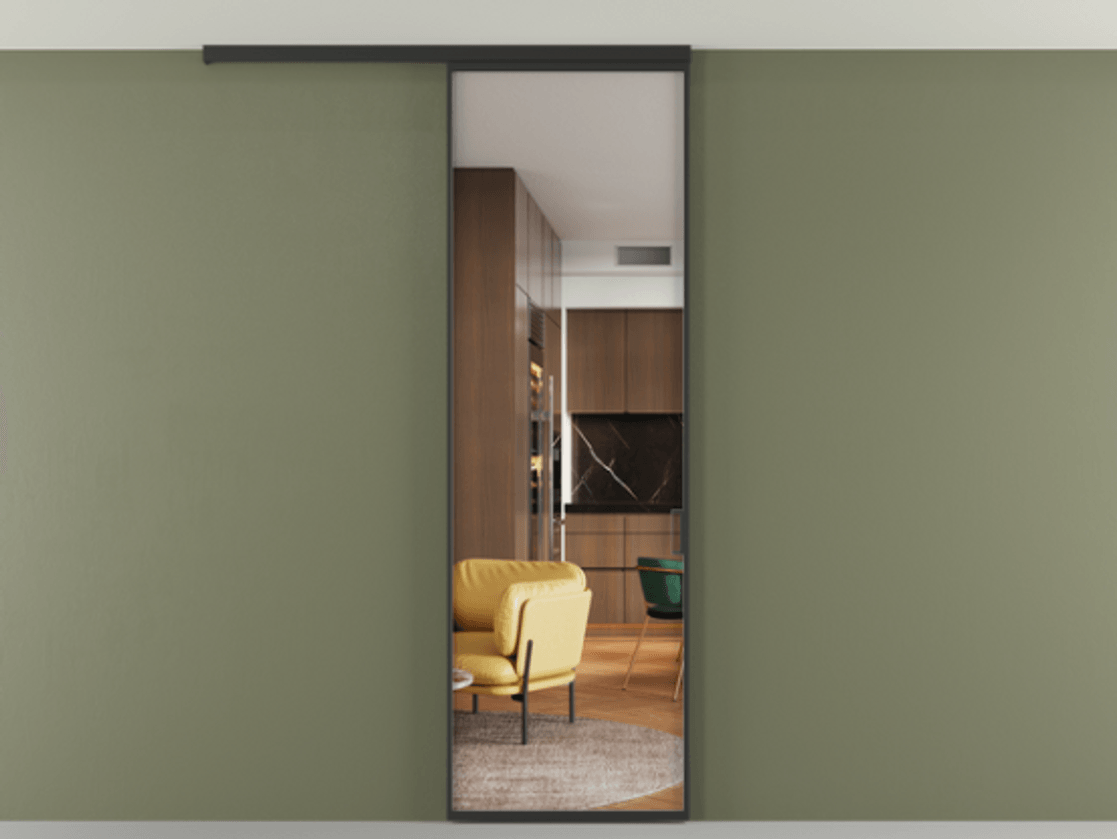 Перегородка Формато вдоль стены на потолок 1 створка АЛПР 040.01 Алюминий Черный Прозрачное стекло "Кристал Вижн", калёное Цена 98944 ₽ | Volhovec