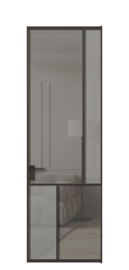 Дверь межкомнатная АЛПЛ041.21 ААН Серый сатин матовое + Серый прозрачное. Цвет Алюминий антрацит. Материал Алюминий в эмали. Коллекция Мозаик. Картинка.