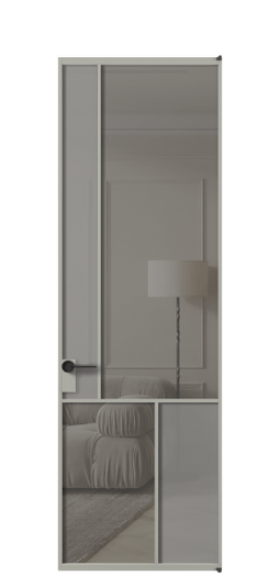 Дверь межкомнатная АЛПЛ041.20 АНСР Серый сатин матовое + Серый прозрачное. Цвет Алюминий нейтральный серый. Материал Алюминий в эмали. Коллекция Мозаик. Картинка.
