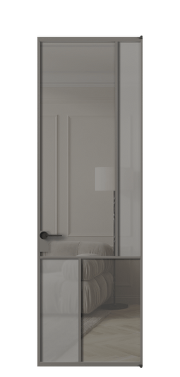 Дверь межкомнатная АЛПЛ041.21 АКЛС Серый сатин матовое + Серый прозрачное. Цвет Алюминий классический серый. Материал Алюминий в эмали. Коллекция Мозаик. Картинка.