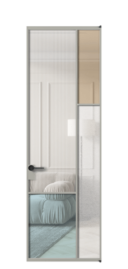 Дверь межкомнатная АЛПЛ041.12 АНСР4 стекла. Цвет Алюминий нейтральный серый. Материал Алюминий в эмали. Коллекция Мозаик. Картинка.