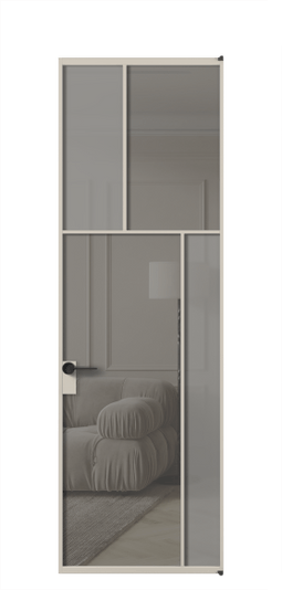 Дверь межкомнатная АЛПЛ041.23 АСБЖ Серый сатин матовое + Серый прозрачное. Цвет Алюминий светло-бежевый. Материал Алюминий в эмали. Коллекция Мозаик. Картинка.