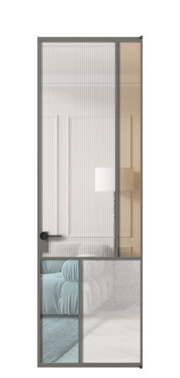 Дверь межкомнатная АЛПЛ041.21 АКЛС 4 стекла. Цвет Алюминий классический серый. Материал Алюминий в эмали. Коллекция Мозаик. Картинка.
