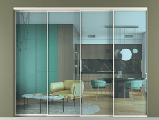 Перегородка Формато внутри проёма 4 створки с синхронным механизмом